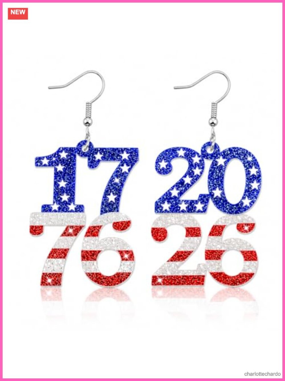 Patriotic 1776 2026 Glitter Acrylic Dangle Earrings Hypoallergenic Gift
